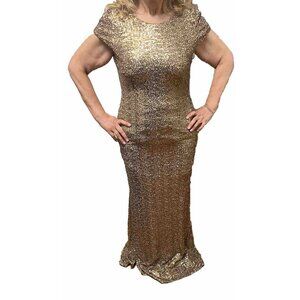 Badgley Mischa Sequin Dress Gold Color Size 16 Stretchy Material Long For Women